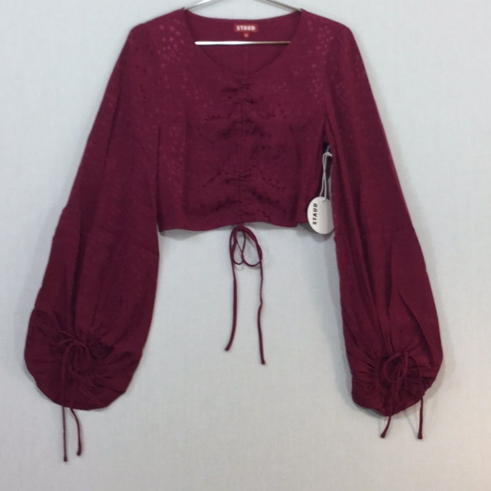 NWT Staud Mars Star Jacquard Woven Ruched Top with Ties - Picture 6 of 11